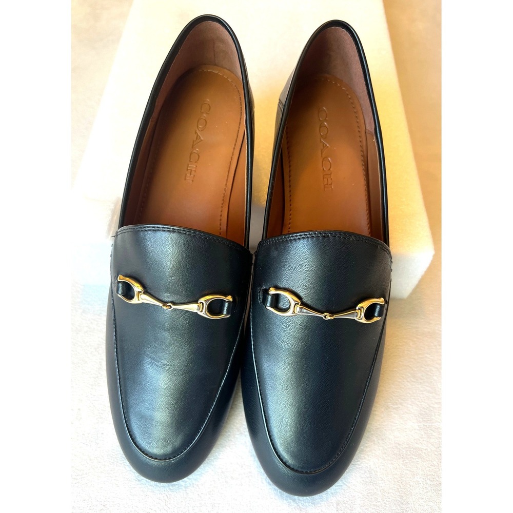 Coach Haley Horsebit Loafers Black Leather Collapsible HeelFlat FG3110 Women 8.5